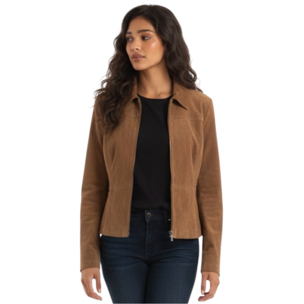 Vintage St John’s Bay Camel Brown Genuine Leather Suede Pocket Jacket Coat